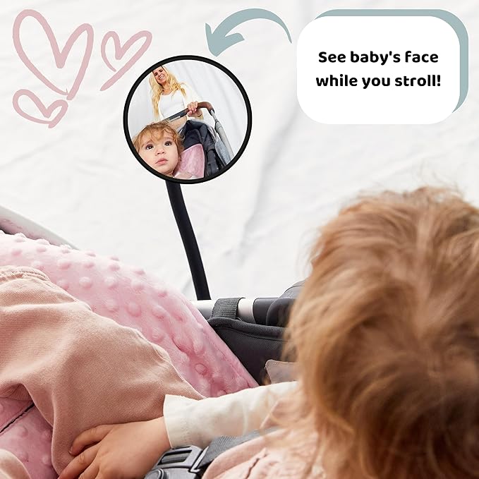 Original Stroller Mirror- See Baby's Face on Walks. Rear View Mirror for Prams and Strollers. Easy Connection. Universal Stroller Accessory for Safety and Connection.