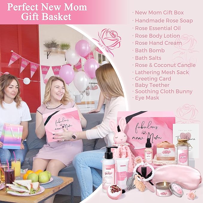 New Mom Gifts for Women, 13 New Mom Care Package After Baby, Postpartum Gifts Basket Essentials, Baby Shower Gifts for Expecting Mommy To Be, Newborn Baby Gift Set with Spa Gifts for Women