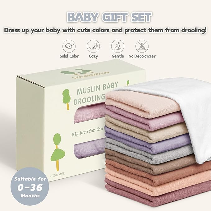 Susurration Muslin Baby Drool Bibs 10Pack Soft Square Adjustable Bandana Bibs for Unisex Baby Girls & Boys