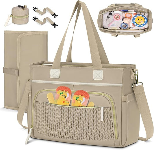 RAINSMORE Diaper Bag Tote, Large Diaper Baby Bag Waterproof Multifunctional Diaper Bag with Pacifier Case & Changing Pad