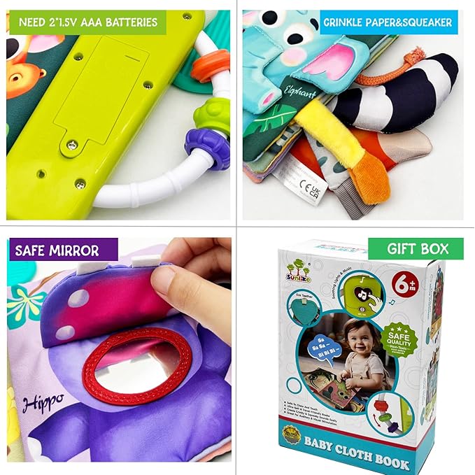 Baby Books Toys, Ocean Pals Touch and Feel Music Cloth Book for Infant Baby 6-12-18 Months, Early Learning Education Shower Easter Gifts for Boys Girls (Animal Pals)