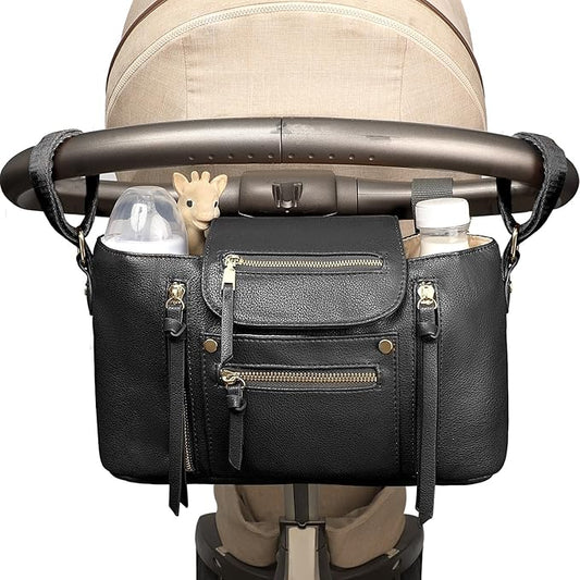 miss fong Stroller Organizer with Insulated Cup Holder Stroller Caddy Stroller Accessory BagStroller Diaper Bag Stroller Storage Stroller Bag with Adjustable Strap to Fit All Strollers (Black)