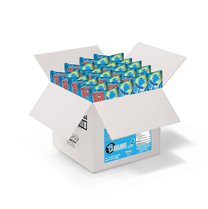 Ring Pop Individually Wrapped Blue Candy 70 Count Bulk Lollipop Pack – Blue Raspberry Flavored Lollipop Suckers for Kids, Fun Candy Bulk, Gender Reveal, Baby Showers, Bachelorette & Kids Party Favors