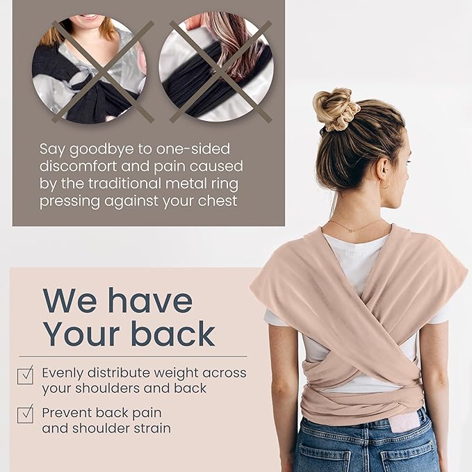 Baby Wrap Carrier - Premium Cotton Baby Carrier Wrap for Newborn to Toddler- Infant Carrier- Baby Holder One Size Fits All with Front Pocket(Beige) by Max&so