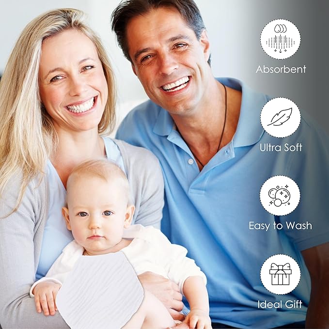 Baby Washcloths -100% Cotton Muslin Soft Baby Bath Wash Cloths and Absorbent Baby Wipes for Newborns Kids Girls and Boys - 12 Pack, 12x12 Inches - White