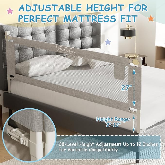 3-Pack King Size Bed Rails for Toddlers -Height Adjustable Baby Bed Rail Guard Specially Designed for King Size Bed(78.74 x 78.74 x 74.8 Inch)