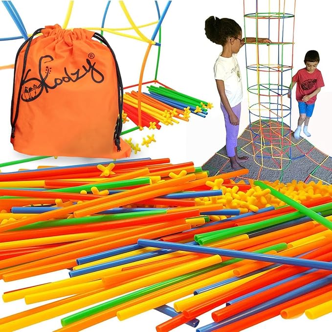 Skoolzy Straw Constructor STEM Building Toys 200+ Piece Set - Durable Interlocking Plastic Educational Toys for Toddlers to Develop Fine Motor Skills Engineering Learning Building Blocks - 5 Pack