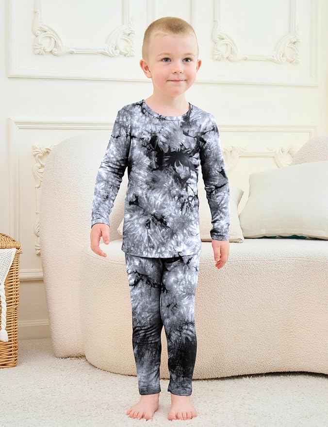 Jimonda Kids Toddler Soft Rayon From Bamboo Pajamas Long Sleeve Boys Girls Sleepwear Outdoor 4pcs Set Tops&Pants Tie Dye Pj