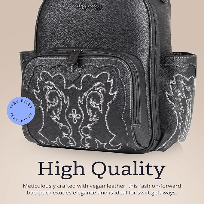 Itzy Ritzy Mini Diaper Bag Backpack – Chic, Compact Mini Plus Backpack with Changing Pad, 10 Pockets (6 Internal, 4 External), Grab-Top Handle & Rubber Feet (Outlaw)