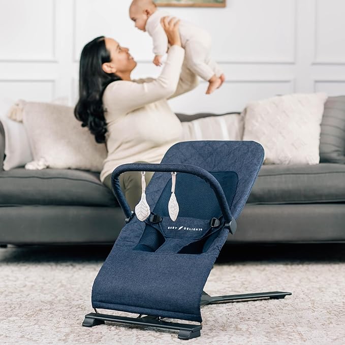 Baby Delight Alpine Deluxe Portable Bouncer, Infant, 0 – 6 Months, Quilted Indigo