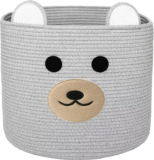 Bear Laundry Baskets Laundry Hamper Storage Baskets with Handles,Decorative Basket for Living room,Woven Storage Basket for Toys Bin Pillows Blankets Clothes (Grey)