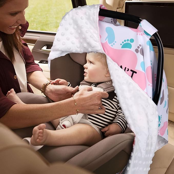 Metplus 2 in 1 Writing Style Baby Car Seat Cover, Car Seat Canopy for Babies, Mom Multiuse Nursing Cover, Minky Baby Carrier Covers, Newborn Boy Girl, Peekaboo Opening
