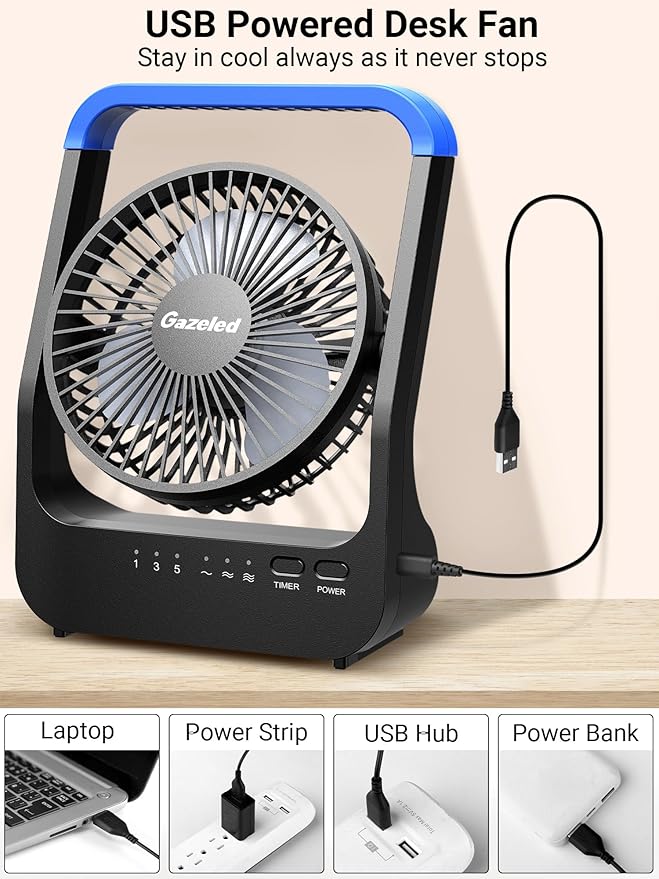 Battery Operated Fan, Camping Fan Battery Powered, Super Long Lasting, Portable D-Cell Battery Powered Desk Fan with Timer, 3 Speeds, Quiet, 180° Rotation, for Office,Bedroom,Outdoor, 5'', Model: F24