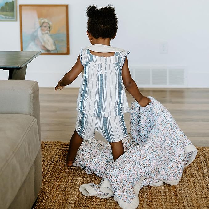 Little Unicorn Premium Quilted Throw | Super Soft, Multi-Layered Muslin XL Blanket| Great for Kids & Families (Pressed Petals)