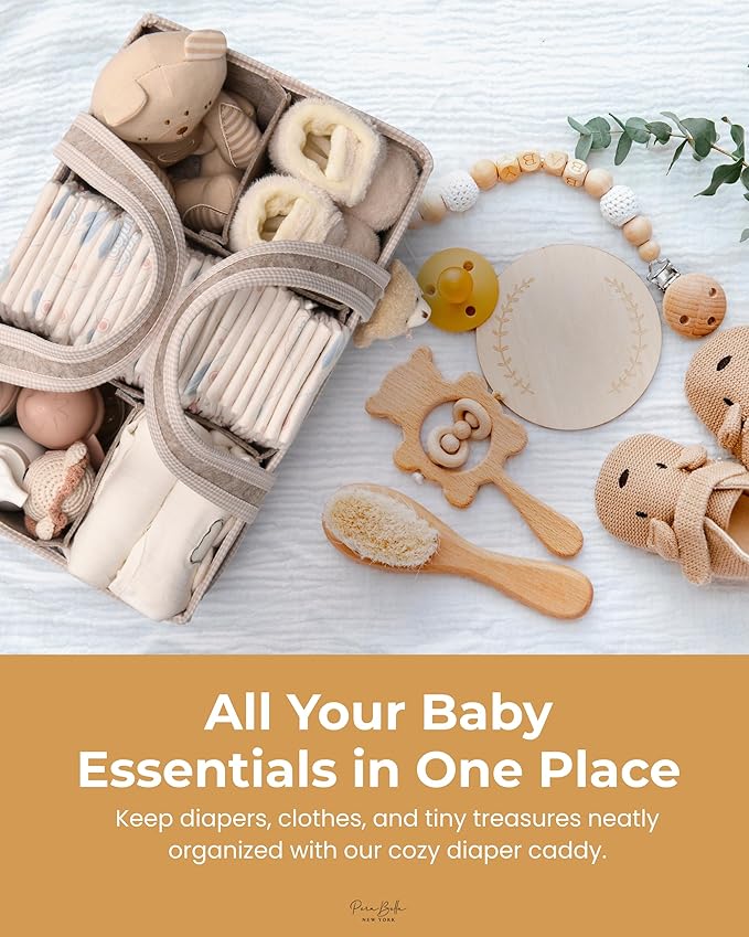 PeraBella XL Diaper Caddy Organizer With Handle, Baby Shower Gifts Basket Bag, Registry Search Must Haves Items, Newborn Girl Boy Nursery Storage Organizer, Baby Bag Essentials, Car Diaper Caddy Cart