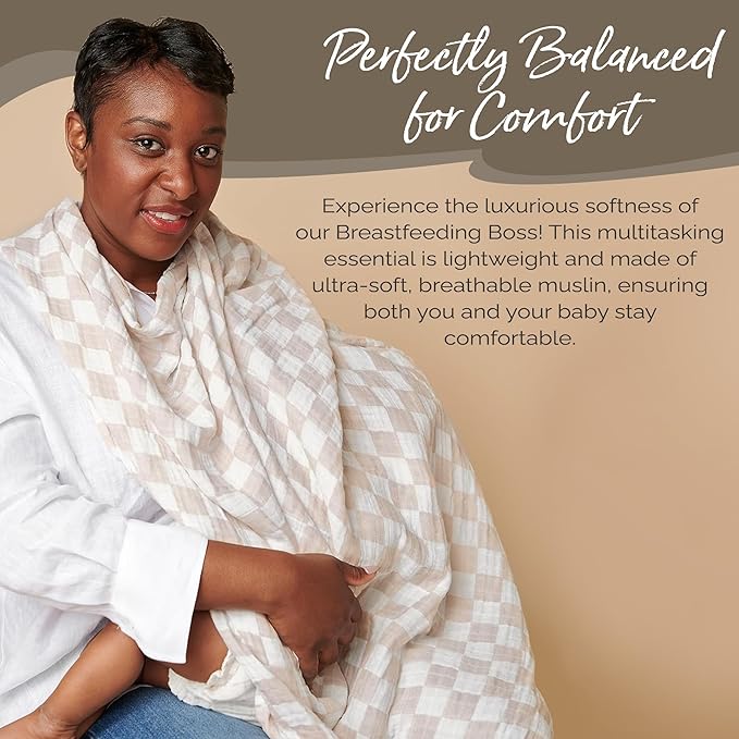 Itzy Ritzy Breastfeeding Boss Multi-Use Cover – A Nursing Cover, Swaddle, Car Seat Wrap, Tummy Time Mat & Burp Cloth All in One – Made of Soft Muslin Fabric & Measures 47” x 47” (Checkerboard)