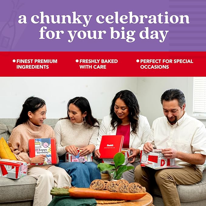 David's Cookies Happy Birthday Chocolate Chunk Cookies Tin 2lbs - Handmade and Fresh Baked Gourmet Cookie Gift Basket - Delectable & Made with Premium Ingredients - Ideal Birthday Food Gift For All