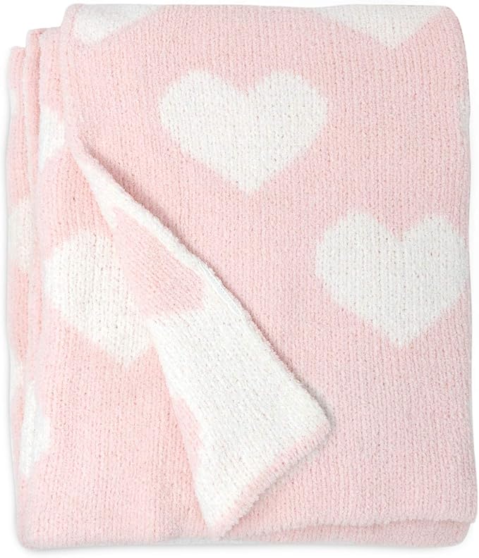 Living Textiles Pink Hearts Chenille Soft Baby Blanket Reversible Premium Cozy Fabric for Best Comfort - for Infant,Toddler,Newborn,Nursery,Girl,Throw,Crib,Stroller,Gift, Pink Hearts 40x30