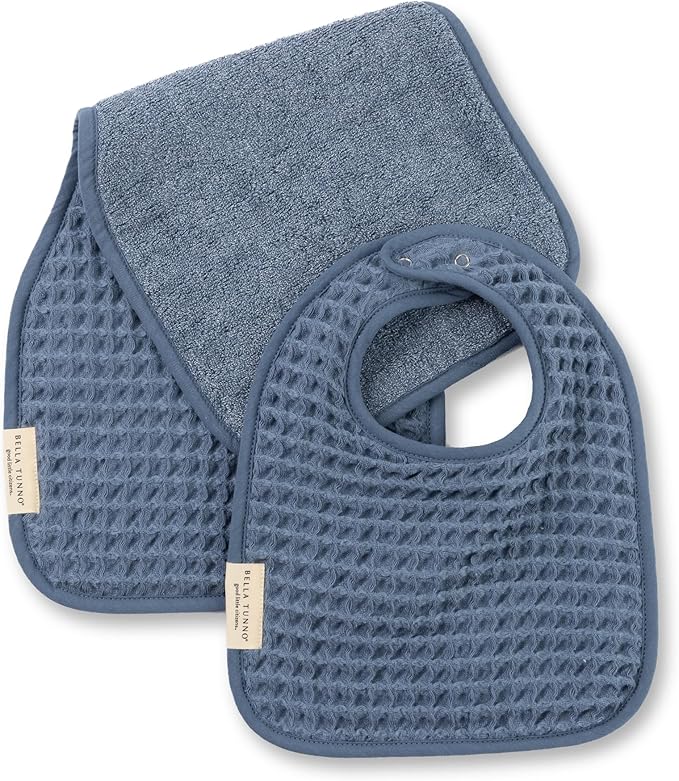 Bella Tunno Baby Bibs and Burp Cloths Set – Reversible Drool Bibs and Soft Absorbent Newborn Burp Cloths, Oeko-TEX Certified (Rain)