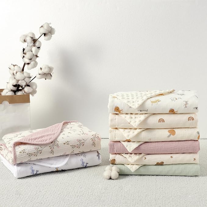 CREVENT 40''X40'' 100% Organic Cotton Muslin Baby Blanket for Newborns, Essential for Baby Shower Birthday Gift - Cactus 100X100cm