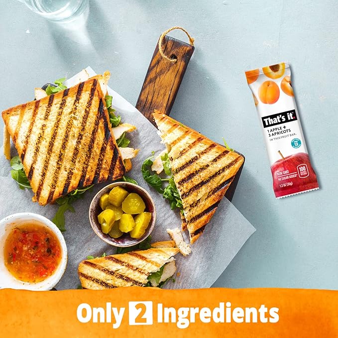 That's it. Apple + Apricot 100% Natural Real Fruit Bar, Best High Fiber Vegan, Gluten Free Healthy Snack, Paleo for Children & Adults, Non GMO No Added Sugar, No Preservatives Energy Food (12 Pack)