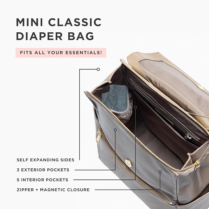 Freshly Picked Mini Classic Diaper Bag Backpack, Vegan Leather Baby Diaper Bag, Backpack Diaper Bag for Women (Aspen)