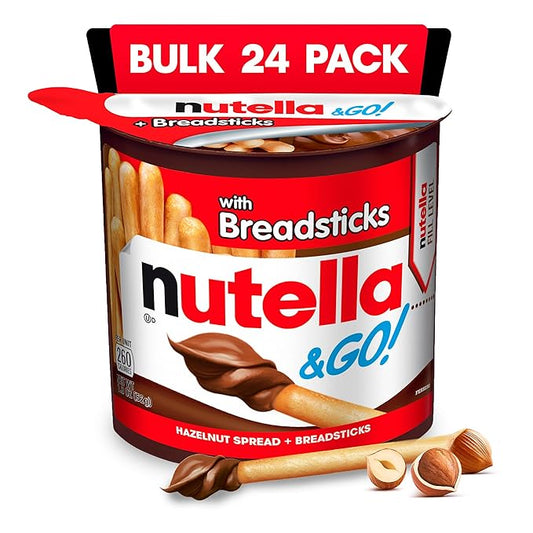 Nutella & GO! Bulk 24 Pack, Hazelnut and Cocoa Spread with Breadsticks, Stocking Stuffers, Snack Cups, 1.8 oz Each