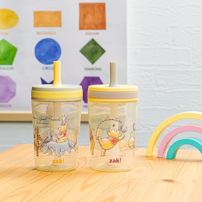 Zak Designs Disney Winnie the Pooh Kelso Toddler Cups For Travel or At Home, 15oz 2-Pack Durable Plastic Sippy Cups With Leak-Proof Design is Perfect For Kids (Winnie the Pooh & Friends)