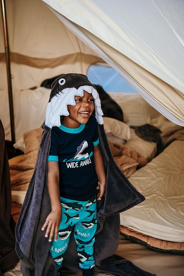 Lazy One Wearable Hooded Blanket for Kids, Animal Hooded Blanket (Shark)