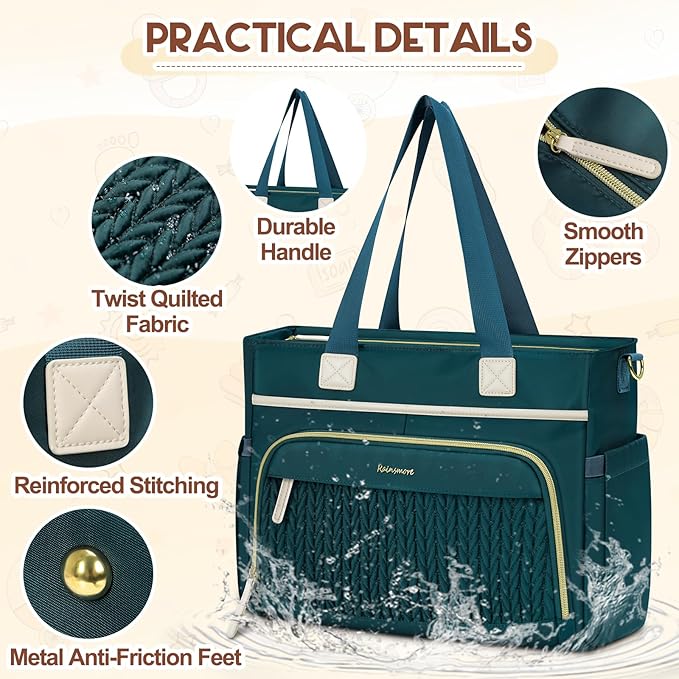 RAINSMORE Diaper Bag Tote, Large Diaper Baby Bag Waterproof Multifunctional Diaper Bag with Pacifier Case & Changing Pad