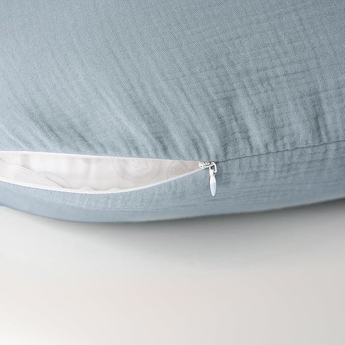 Konssy Muslin Nursing Pillow Covers, Soft and Cute Nursing Covers for Breastfeeding Pillows, Ideal for Newborn Baby Boys and Girls (Blue, Cream) - 2 Pack