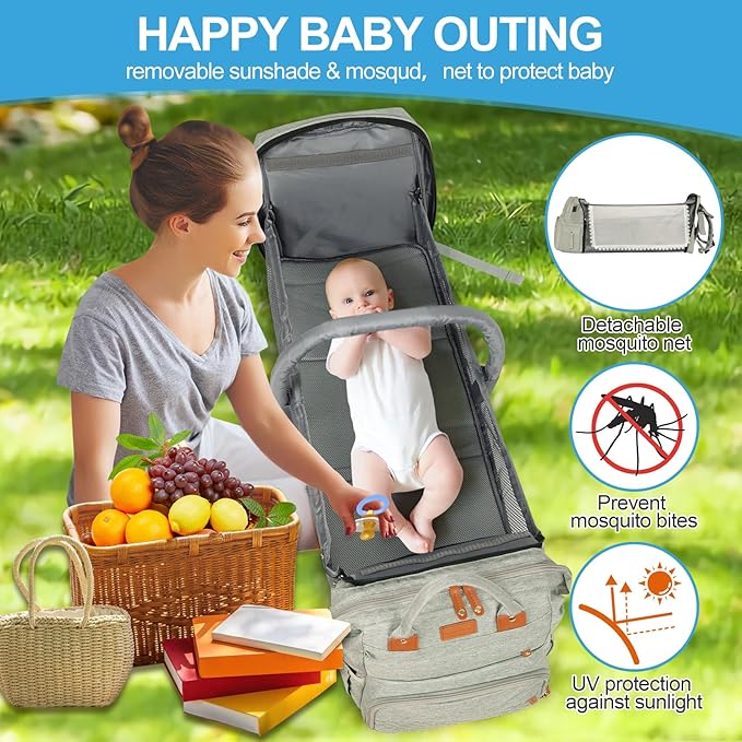 large diaper bag backpack,baby bag with changing station for Boys Girls,Multifunctional Diaper Bag,Mommy Bag With USB Charging Port(grey)