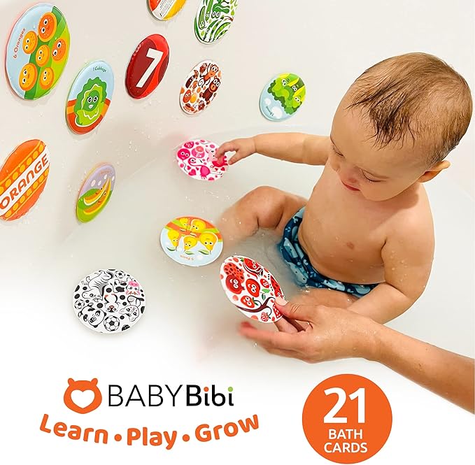 Floating Baby Flash Cards for Bathtub - Learn Numbers, Counting and Colors - Educational Bath Toys for Babies & Toddlers 3 Plus Months (Set of 21)