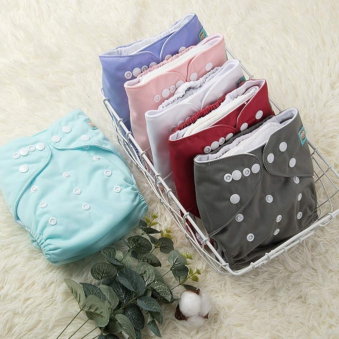 ALVABABY 6 Pack Cloth Diaper with 12 Inserts One Size Adjustable Washable Reusable Diaper Cover for Baby Girls and Boys
