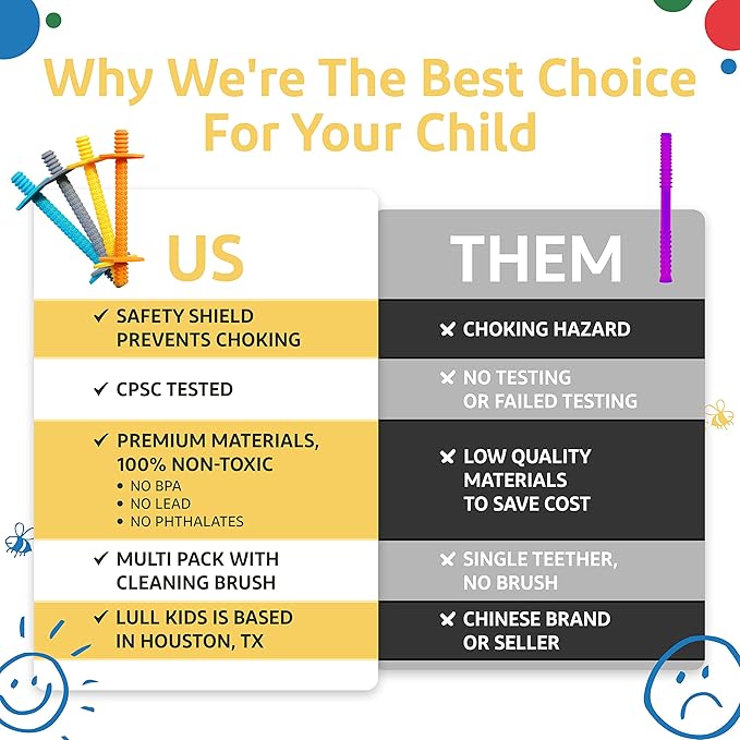 Silicone Baby Teethers 0-6 Months, Textured Baby Teething Toys 3-6 Months, Toddler Molar Teething Relief Sticks, Freezable Chew Straws for Babies 6-12 Month Girl Boy Infant (Yellow/Gray)