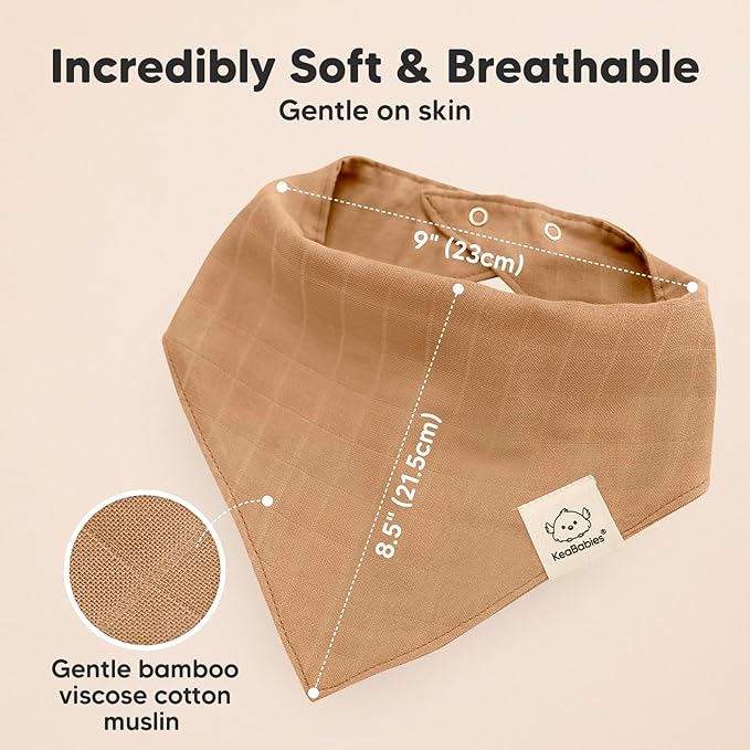 8-Pack Muslin Baby Bibs for Boys, Girls - Muslin Bandana Drool Bibs for Baby Girl & Boy, Drooling Newborn, Teething Toddler, Infant 0-36 Months, 100% Cotton Extra Absorbent & Soft (Mirage)