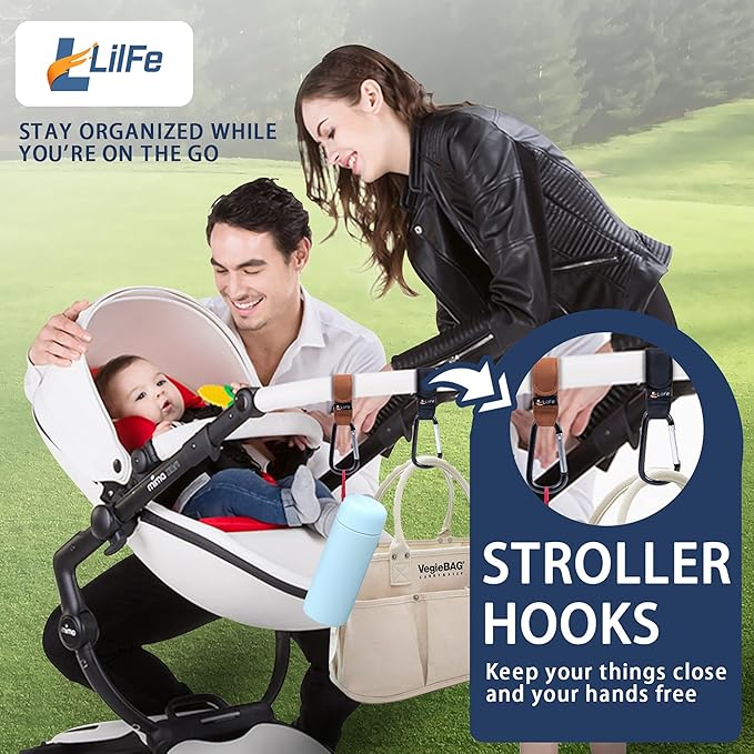 2 Pcs Brown Baby Stroller Hooks for Hanging | Multipurpose Stroller Straps with Durable and Stylish Stroller Clips for Diaper Bags | The Perfect Mummy Hook for Pram, Wheelchair, Shopping and Pet Carts