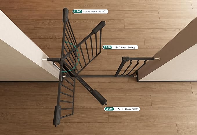 Extra Wide Baby Dog Gates for Doorways Tension Indoor Safety Gates Black Metal Large Pressure Mounted Pet Gate Walk Through Dog Gate for The House Stairs (Black, 76.38"-86.3"/194-219CM)