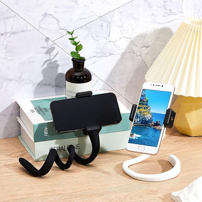 Amylove 2 Pcs Stroller Phone Holder Portable Cell Phone Holder Stand Universal Stroller Accessories for Parent Baby Toddler Cellphone Clamp with Non Slip Silicone Arm Grip(Black, White,Novel)