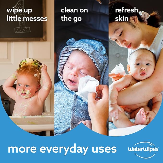 WaterWipes Sensitive+ Newborn & Baby Wipes, 3-In-1 Cleans, Cares, Protects, 99.9% Water, Unscented & Hypoallergenic, 240 Count (4 Packs)