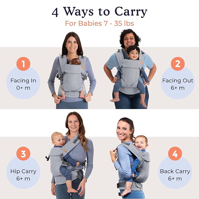 Beco Gemini Baby Carrier from Newborn to Toddler - Certified Ergonomic Newborn Baby Carrier for Infants and Children of 7-35 lbs - M Shape, Adjustable Seat, 100% Cotton (Classic Grey)