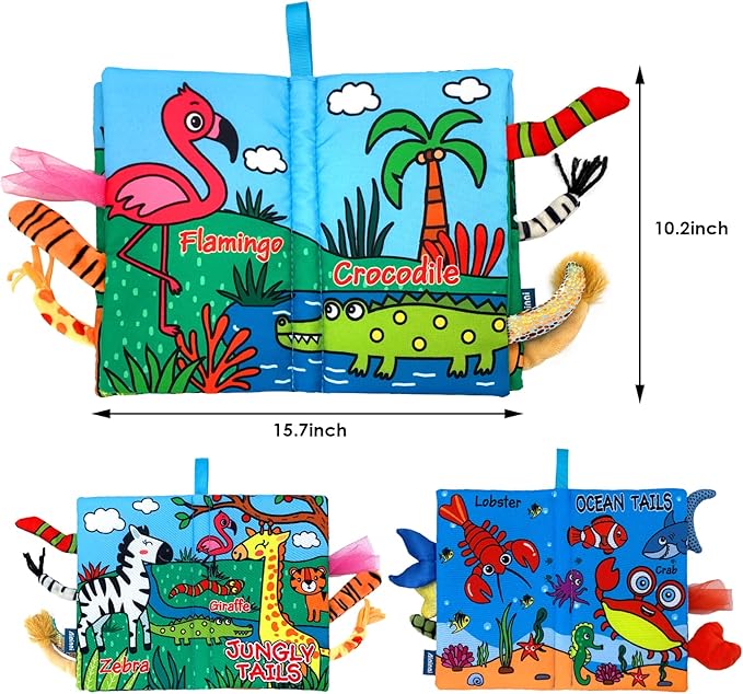 Baby Cloth Books 2PCS High Contrast Sensory Crinkle Book for Babies Tummy Time Early Learning Infant Toys for 0-18 Months