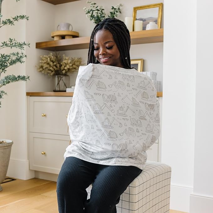 Baby Car Seat Cover Canopy and Nursing Cover Multi-Use Stretchy 5 in 1 Gift "Gemma in Tan" by Copper Pearl