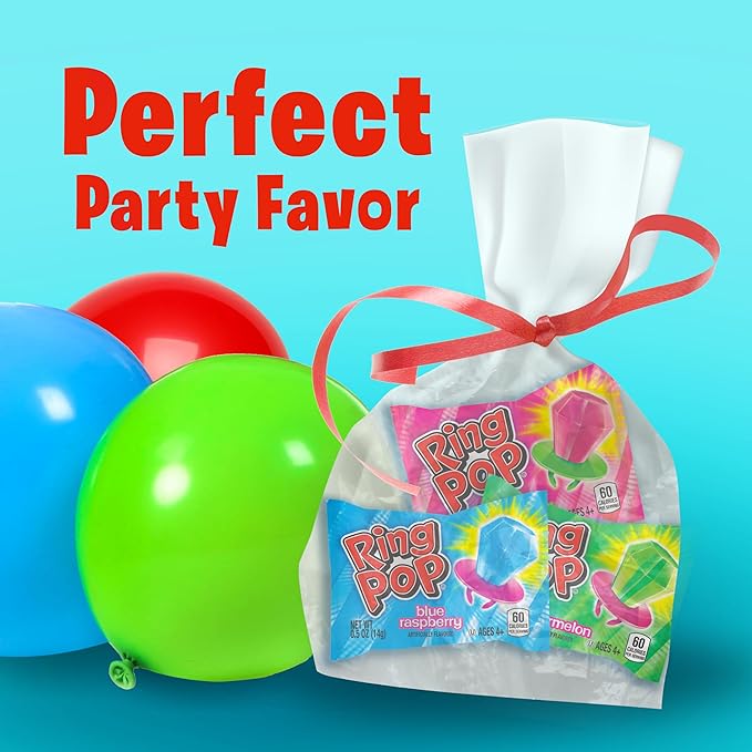 Ring Pop Lollipops - Bulk Candy Individually Wrapped Suckers Variety Party Pack- 20 Count w/ Assorted Flavors - Hard Candy for Party Favors, Kids & Goodie Bags