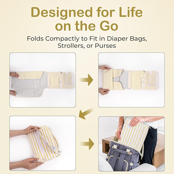 Portable Diaper Changing Pad - Newborn Essentials, Waterproof, Extra Wide & Long, Padded Foldable Wipeable Mat, Travel Bag, Baby Registry Gift, Wipes Pocket, Eco-Friendly (Yellow)