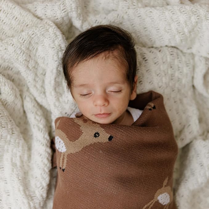 Soft Baby Swaddle Receiving Blanket - 100% Cotton Knit Soft Cozy Receiving Swaddling Quilt Blanket for Shower Gift Registry for Newborns, Infants, Toddlers (Deer - Sage)