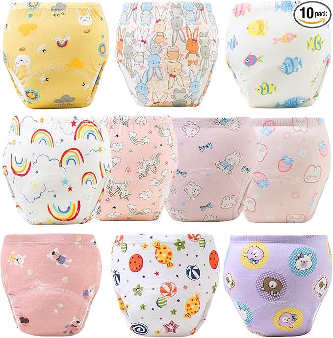 Upairy Training Pants Potty Training Underwear for Boys Girls,Toddler Potty Pants for 2T-5T,Soft Absorbent & Leak-Proof with Characters, 100% Cotton Washable (10PCS,M)
