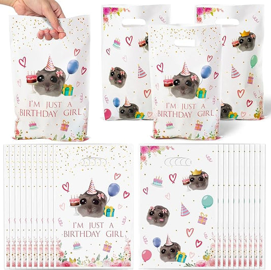 50Pcs Hamster Party Favor Bags, Sad & Cute Hamster Themed Goodies Candy Treat Bags Party Decorations for Girls Birthday Baby Shower Animals Themed Activities Supplies
