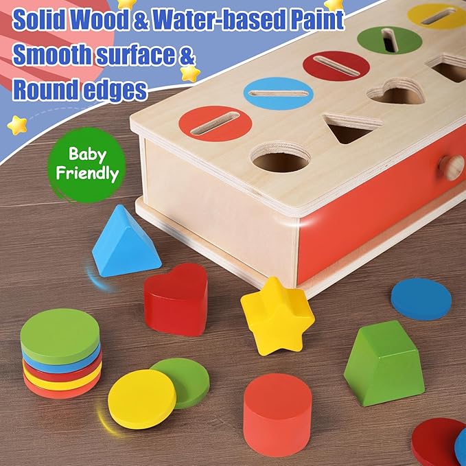 Wooden Color Shape Sorting Matching Toys, Shape Sorters for Toddlers, Fine Motor Skills Early Learning Montessori Toys, Gift for 3 4 5 6 Year Old Boy Girl Kid Gifts