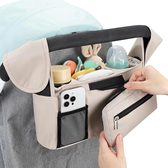 Accmor Universal Stroller Organizer with Insulated Cup Holder Detachable Phone Bag and Shoulder Strap,Stroller Bag Caddy Organizer Fits for Uppababy, Baby Jogger, Britax Strollers